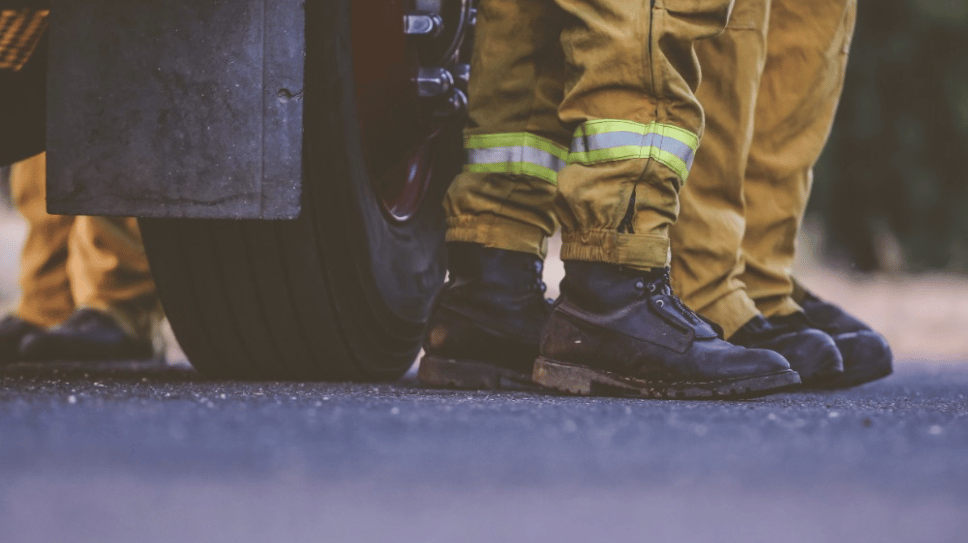 Firefighter feet in uniform